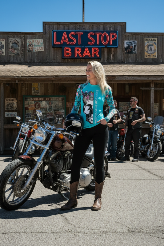 Skull + Flower Rash Guard — Casual Biker Bar Vibe