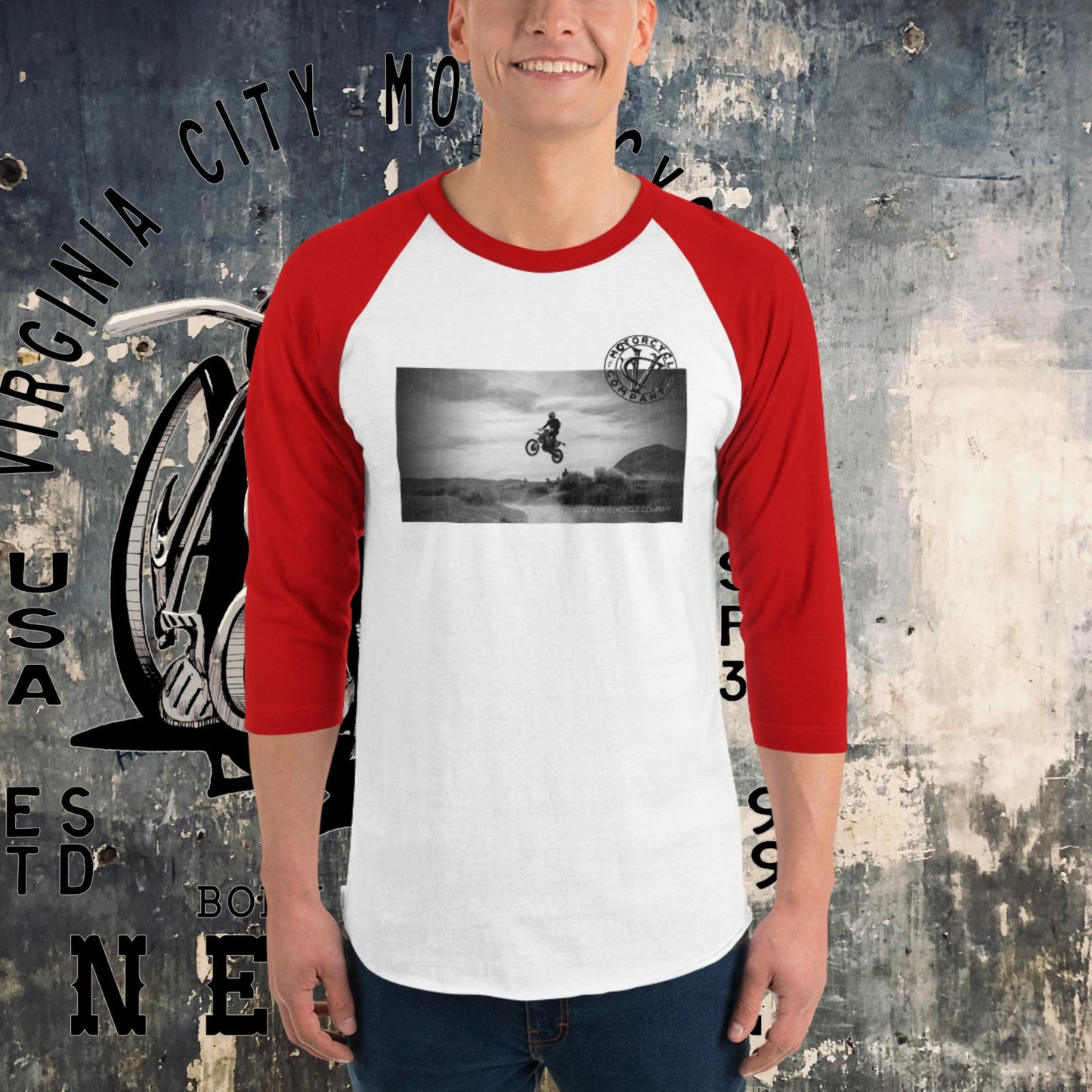 Dirt Bike Catching Air 3/4 sleeve raglan tee