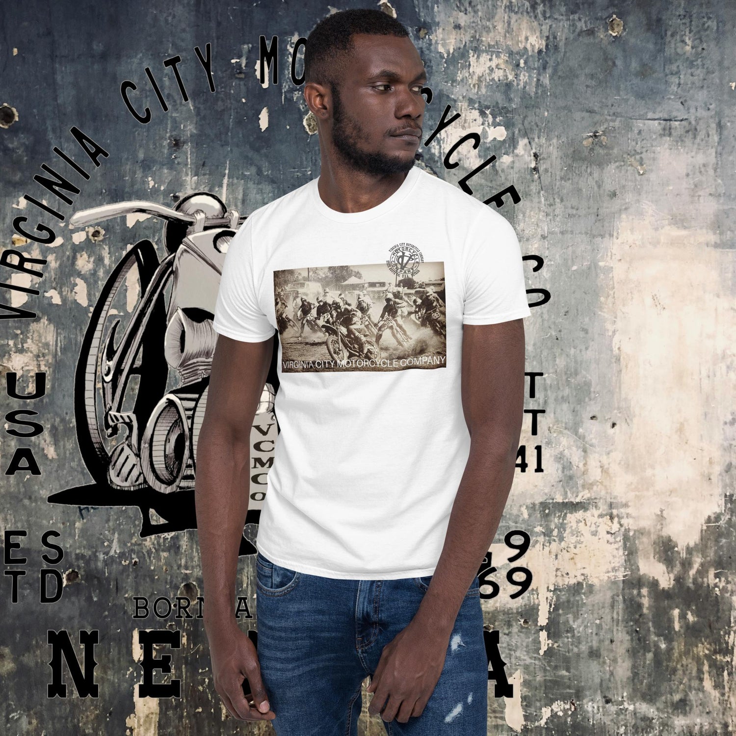 Turn One  Short-Sleeve Vintage Dirt Bike Race T-Shirt Men's T-Shirt Virginia City Motorcycle Company Apparel in Nevada USA