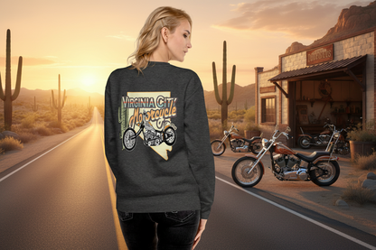 Retro Chopper Fleece Pullover Sweatshirt Virginia City Motorcycle Company Apparel in Nevada USA