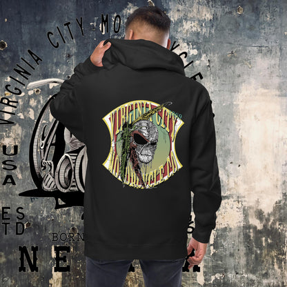 Indian Brave Skull - Fleece zip up hoodie Hoodie Virginia City Motorcycle Company Apparel in Nevada USA