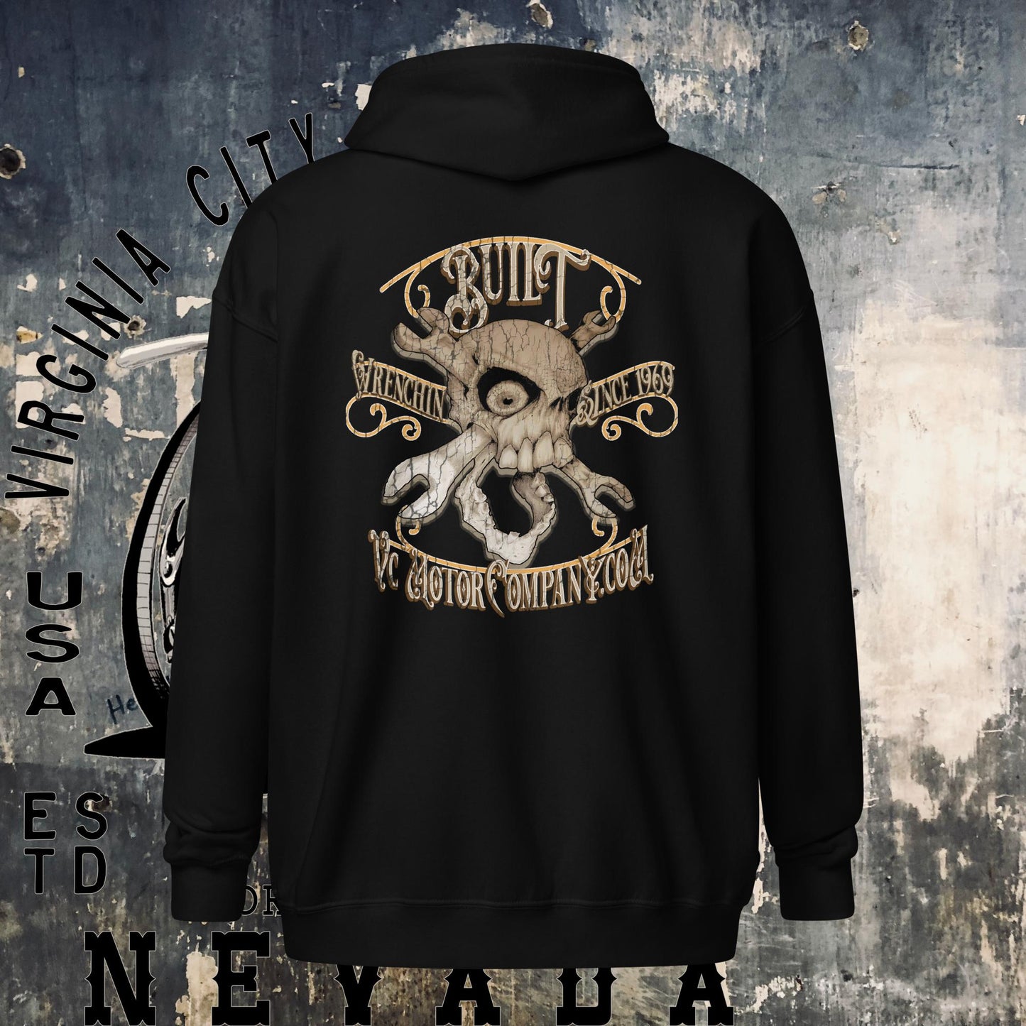 VCMCo. Built Men's Black Skull Heavy Zip Hoodie hoodie Virginia City Motorcycle Company Apparel in Nevada USA