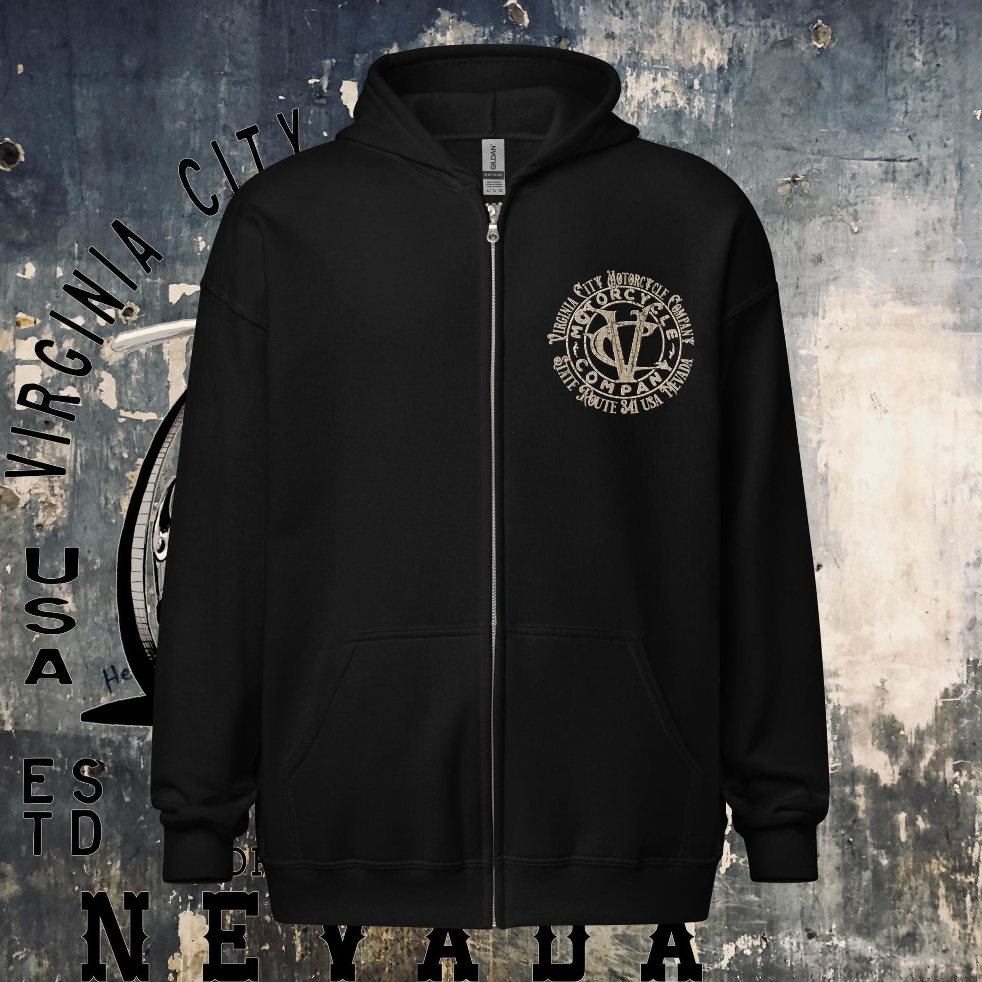 VCMCo. Built Men's Black Skull Heavy Zip Hoodie hoodie Virginia City Motorcycle Company Apparel in Nevada USA