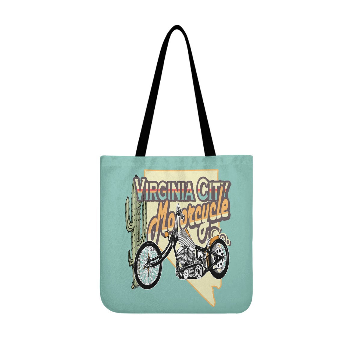 Chopper Freedom Cloth Tote | Teal with Retro Nevada Graphic | Free Shipping bag Virginia City Motorcycle Company Apparel in Nevada USA