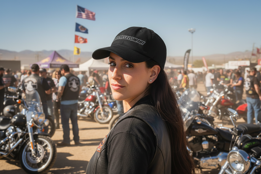 VCMCo. Dad Hat — Rider at Nevada Motorcycle Rally | Virginia City Motorcycle Company Biker Cap
