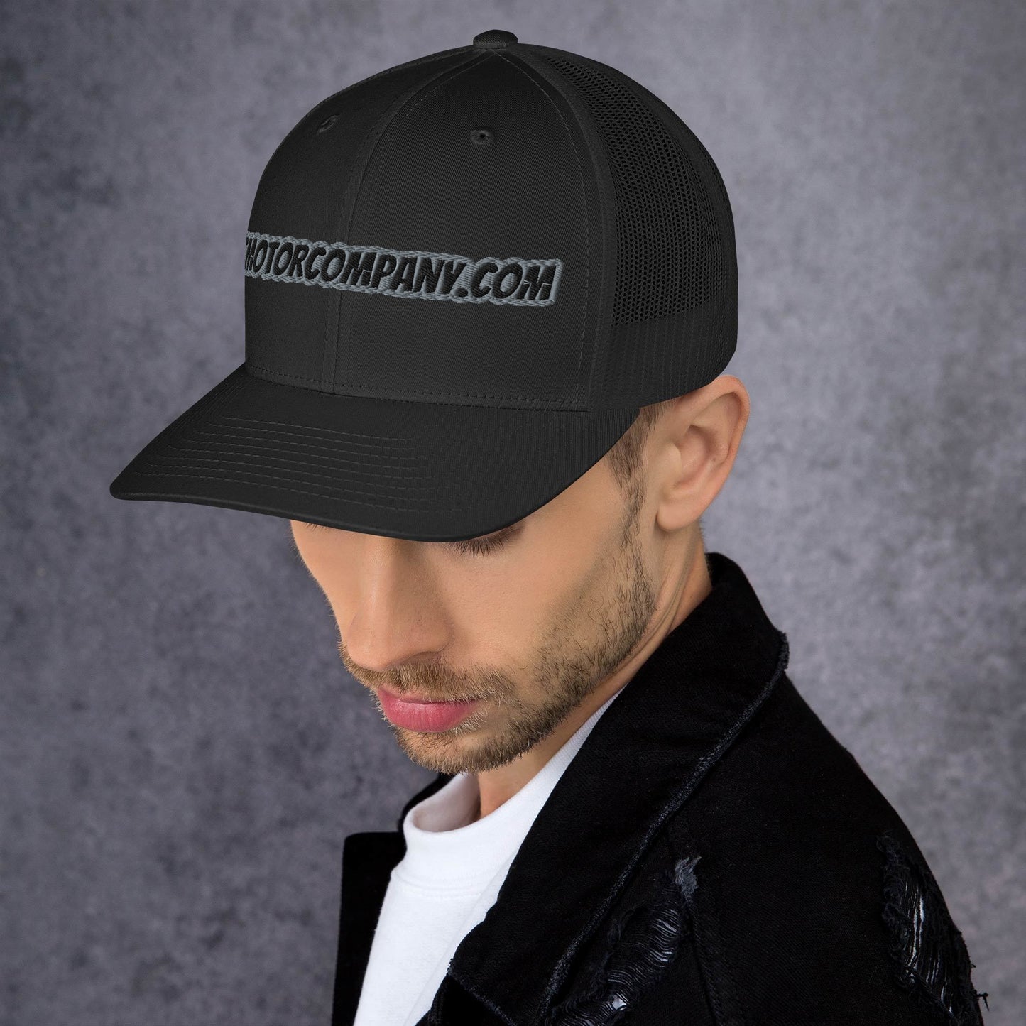VCMCo. Trucker Cap in Black — Left Side View | VCMCo. Nevada Motorcycle Trucker Cap