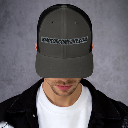 VCMCo. Trucker Cap in Charcoal Black — Front View | Virginia City Motorcycle Company Mesh Back Hat