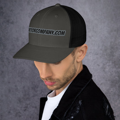 VCMCo. Trucker Cap in Charcoal Black — Left Side View | VCMCo. Nevada Motorcycle Trucker Cap