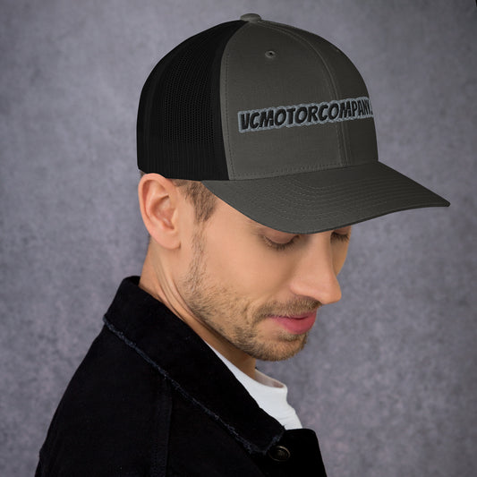 VCMCo. Trucker Cap in Charcoal Black — Right Side View | Virginia City Motorcycle Company Mesh Back Biker Hat