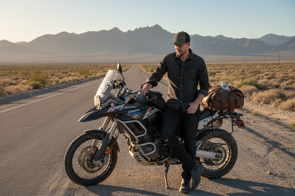 VCMCo. Trucker Cap — Rider Post-Ride Hangout at Nevada Desert Pullout | Virginia City Motorcycle Company Mesh Back Biker Hat