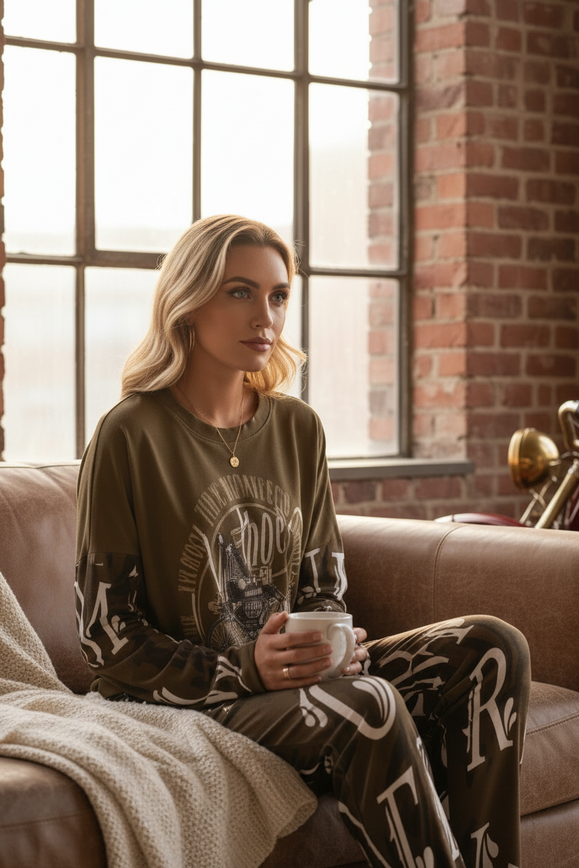 Vintage 1912 Thor PJ Loungewear Set – Women's Close-Up Lifestyle