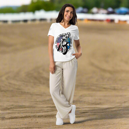 Grand Prix Ladies V-Neck T-shirt Ladies T-Shirt Virginia City Motorcycle Company Apparel in Nevada USA