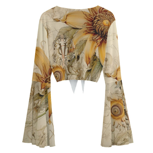 VCMCo. Sunflower Mesh Tie Up Crop Cover up with Bell Sleeve Women's T-Shirts Virginia City Motorcycle Company Apparel in Nevada USA