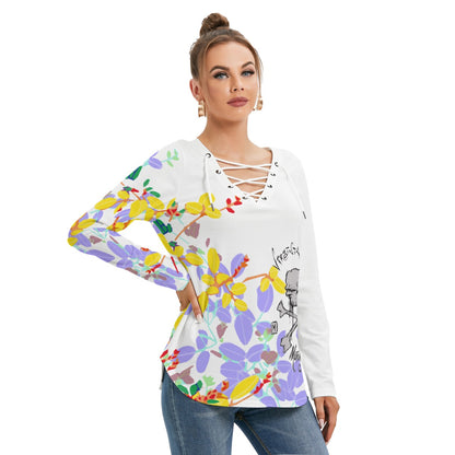 Skull & Cross Bones - Women's Long Sleeve Neckline Tie Skull Sweatshirt Ladies Long Sleeve Virginia City Motorcycle Company Apparel 