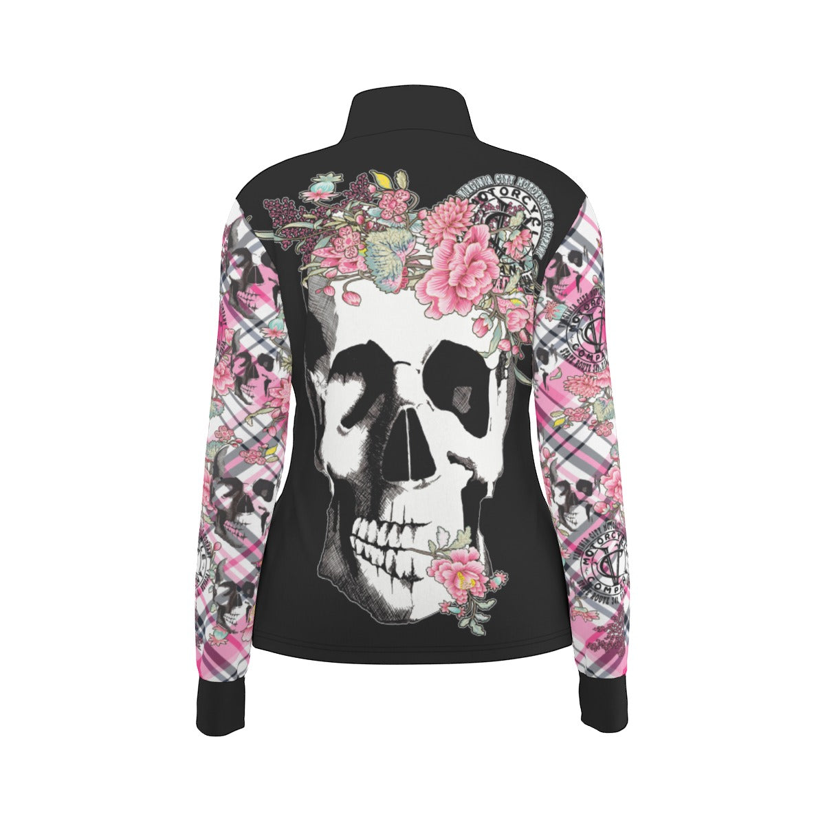 Skull and Flower Ladies Zip Up Thumbhole Jacket fashion-hoodies Virginia City Motorcycle Company Apparel in Nevada USA