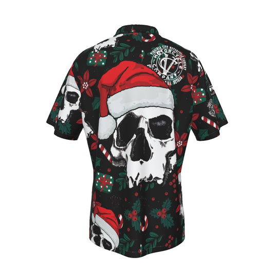 Christmas Skull Men's Hawaiian Shirt  Virginia City Motorcycle Company Apparel in Nevada USA