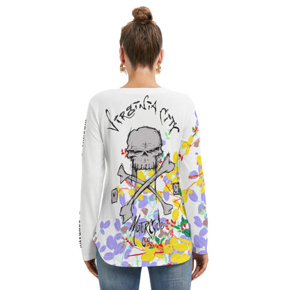 Skull & Cross Bones - Women's Long Sleeve Neckline Tie Skull Sweatshirt Ladies Long Sleeve Virginia City Motorcycle Company Apparel 