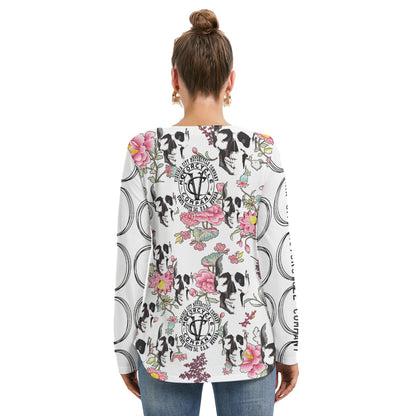 Skull + Flower Women's Long Sleeve Shirt  Virginia City Motorcycle Company Apparel in Nevada USA