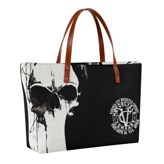 black and white skull tote bag virginia city motorcycle company