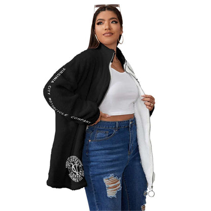 Black and White Skull - Oversize Fuzzy Fleece Zip Up (Plus Size) Hoodie Virginia City Motorcycle Company Apparel 