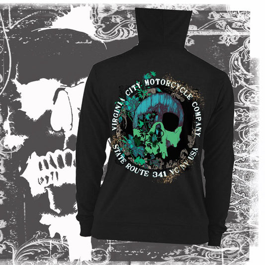 Green Flower Skull Ladies zip hoodie Hoodie Virginia City Motorcycle Company Apparel 