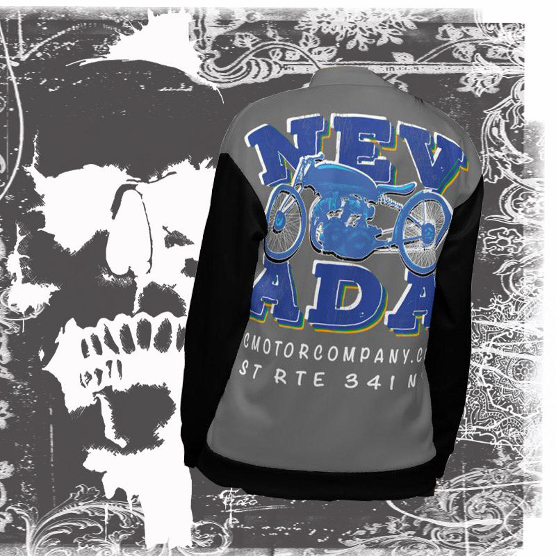 Nevada Blue and Grey Motorcycle Bomber Jacket Hoodie Virginia City Motorcycle Company Apparel 