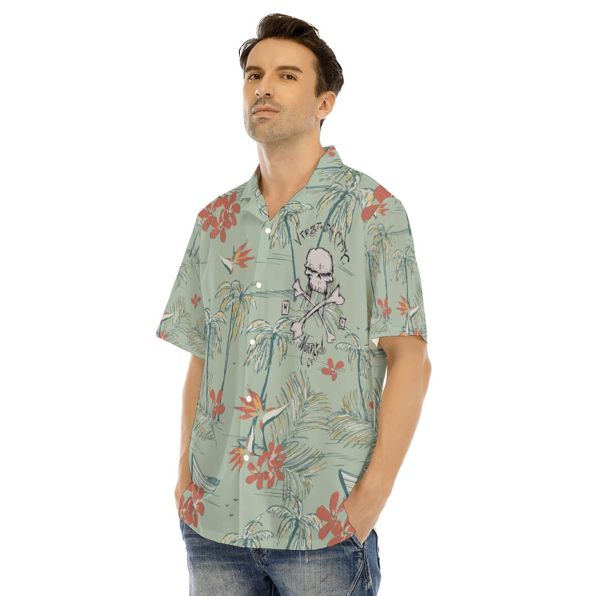 Skull & Cross Bone - Men's Hawaiian Shirt Men's Shirts Virginia City Motorcycle Company Apparel 