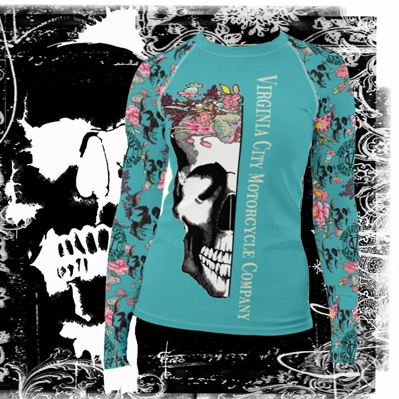 Skull + Flower Women's Long Sleeve Shirt Ladies Long Sleeve Virginia City Motorcycle Company Apparel 