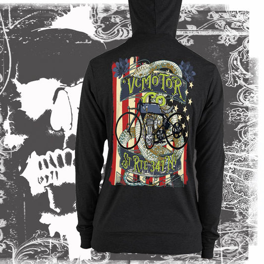 Vintage Bike Tattoo Zip Up Motorcycle Hoodie Hoodie Virginia City Motorcycle Company Apparel 