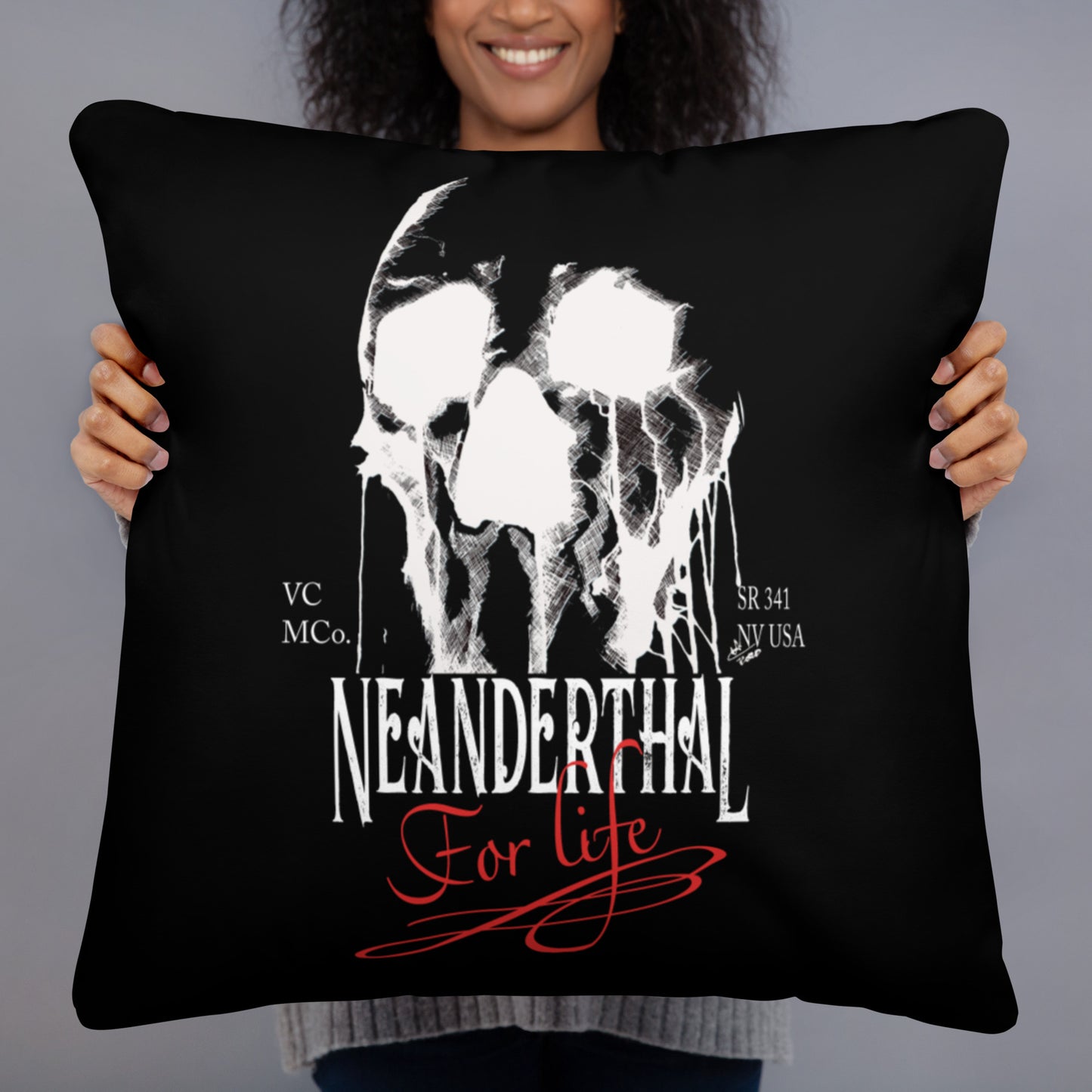 Neanderthal for Life Skull Pillow pillow Virginia City Motorcycle Company Apparel 
