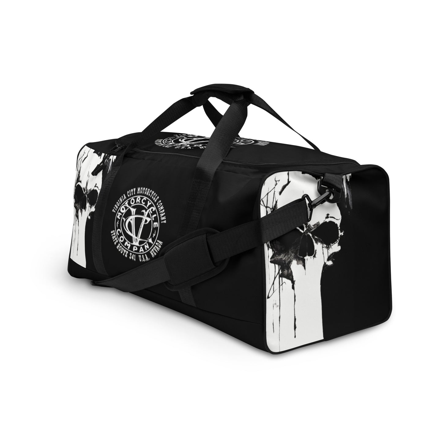 Black and White Skull Duffle bag  Virginia City Motorcycle Company Apparel 