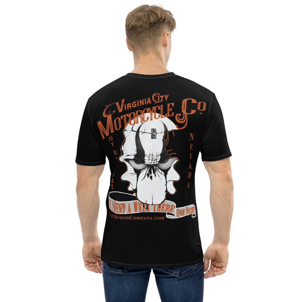 One Night in VC .....  Men's Skull Black Motorcycle T-shirt Men's T-Shirt Virginia City Motorcycle Company Apparel 