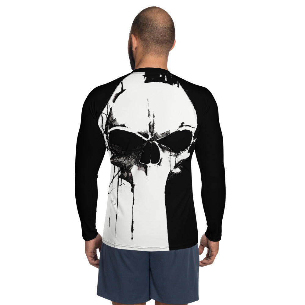 Black & White Skull Long Sleeve Men's Rash Guard Shirt Men's Long Sleeve Virginia City Motorcycle Company Apparel 