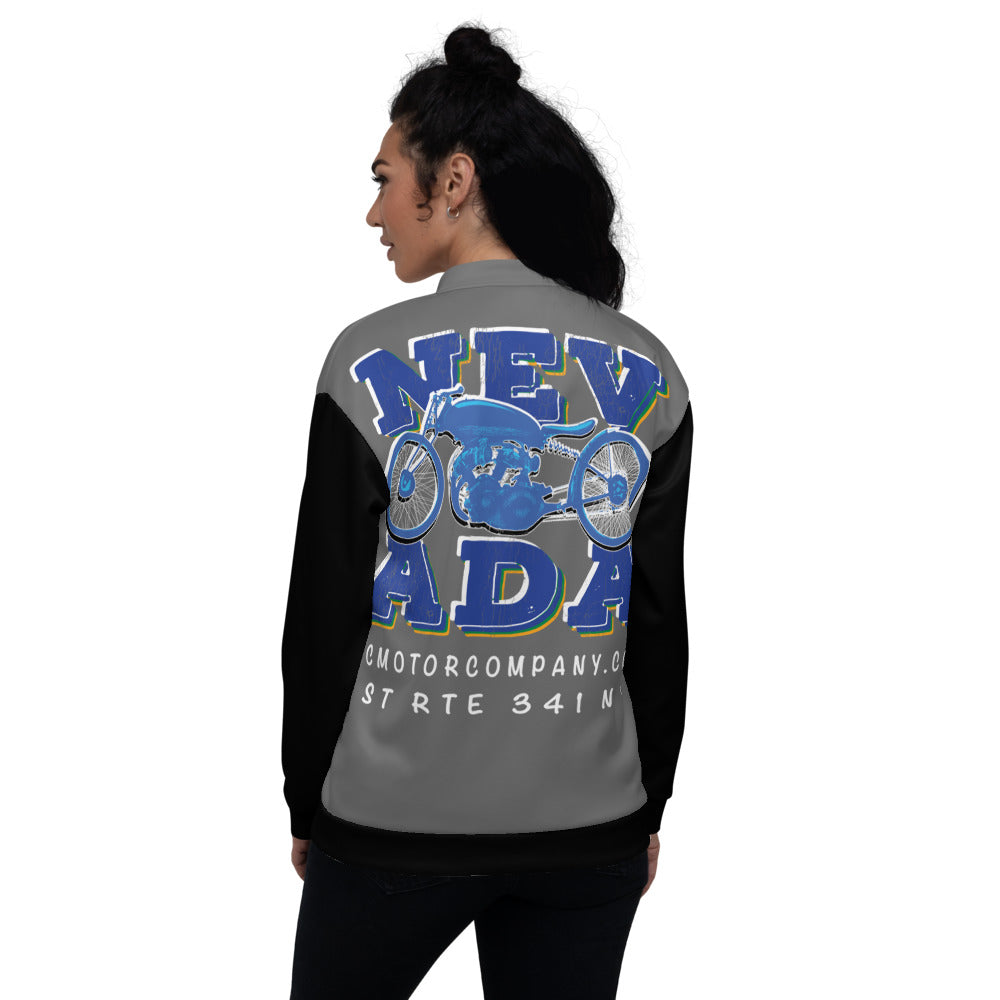 Nevada Blue and Grey Motorcycle Bomber Jacket Hoodie Virginia City Motorcycle Company Apparel 