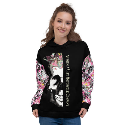 Skull + Flower Ladies Pullover Hoodie Hoodie Virginia City Motorcycle Company Apparel 