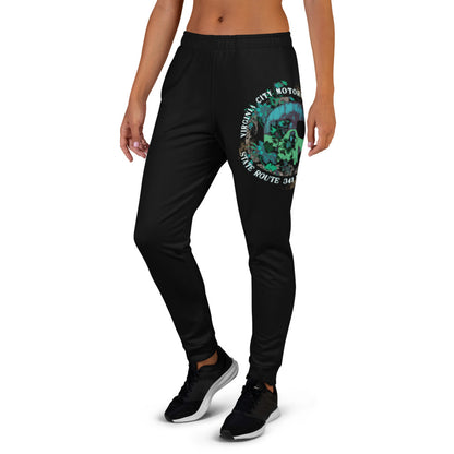 Green Flower Skull - Women's Joggers sweat pants Virginia City Motorcycle Company Apparel 