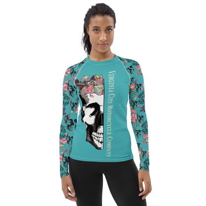 Skull + Flower Women's Long Sleeve Shirt Ladies Long Sleeve Virginia City Motorcycle Company Apparel 