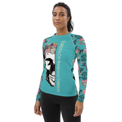 Skull + Flower Women's Long Sleeve Shirt Ladies Long Sleeve Virginia City Motorcycle Company Apparel 