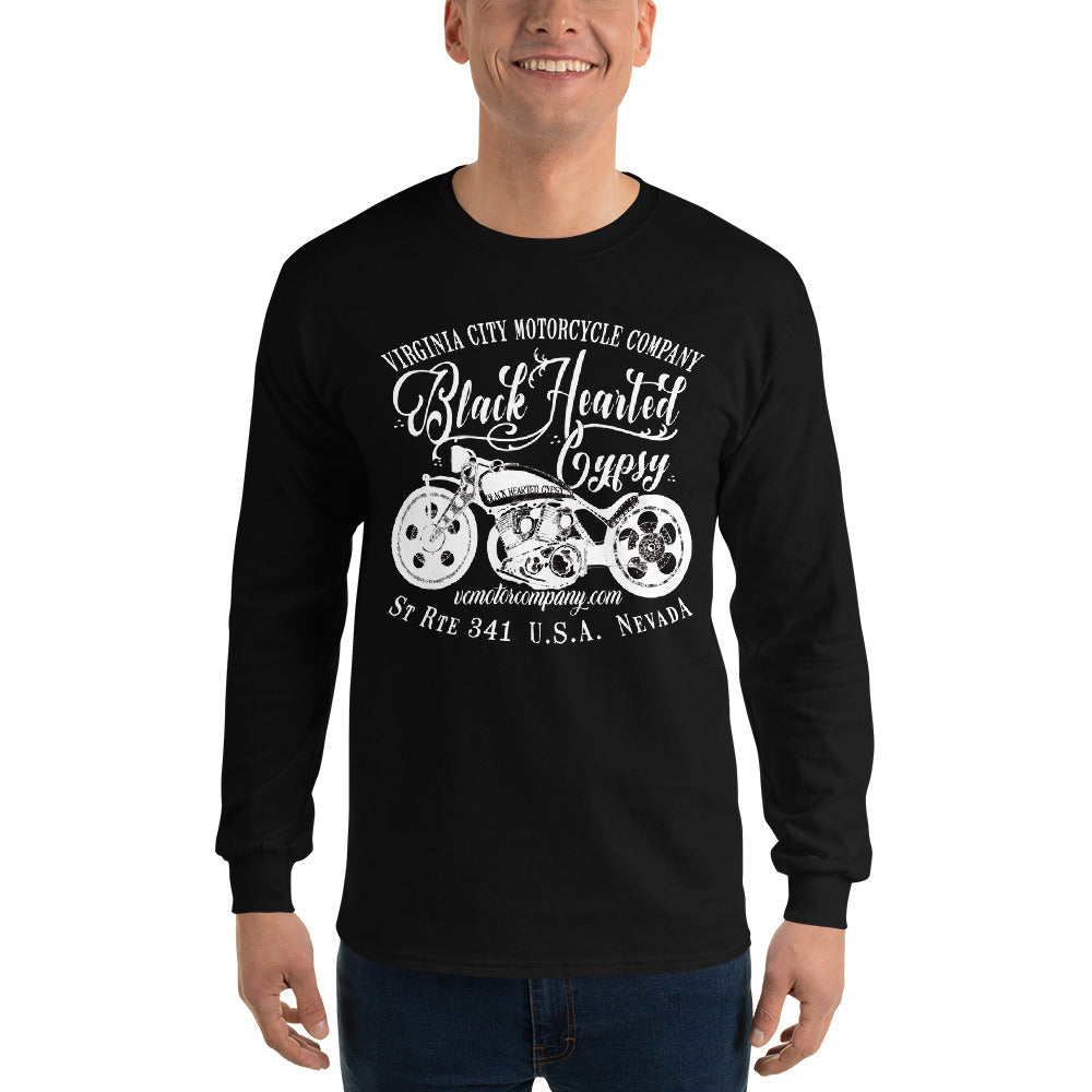 Black Hearted Gypsy Bike - Men's Long Sleeve Motorcycle T-Shirt Men's Long Sleeve Virginia City Motorcycle Company Apparel 