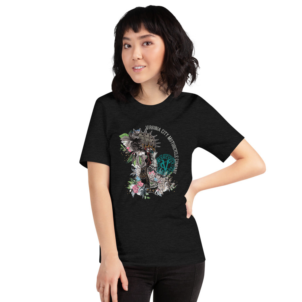 Metal + Flower Ladies Short-Sleeve Skull T-Shirt Ladies T-Shirt Virginia City Motorcycle Company Apparel 