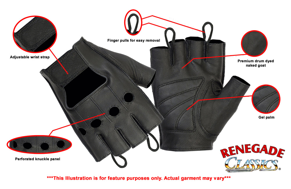 RC61 Premium Leather Fingerless Gloves Men's Lightweight Gloves Virginia City Motorcycle Company Apparel in Nevada USA