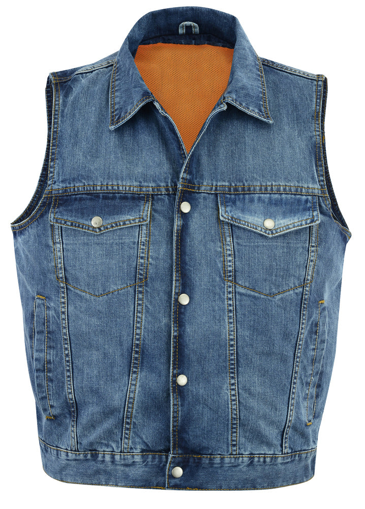 DM970BU Snap Front Denim Vest- Blue Men's Vests Virginia City Motorcycle Company Apparel 