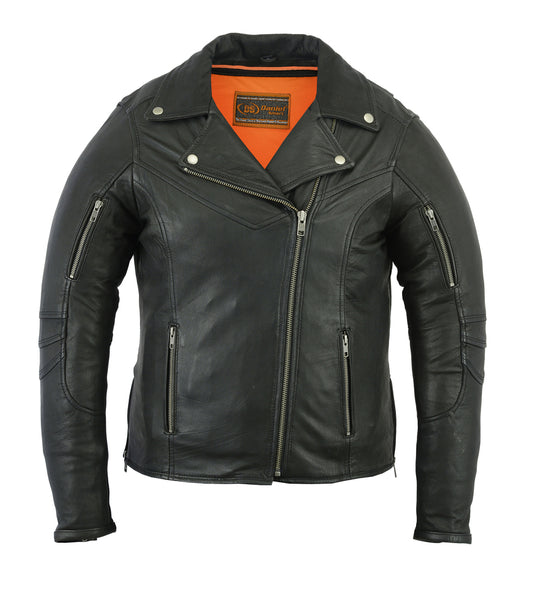 DS894 Women's Modern Longer Beltless Biker Jacket Women's Leather Motorcycle Jackets Virginia City Motorcycle Company Apparel 