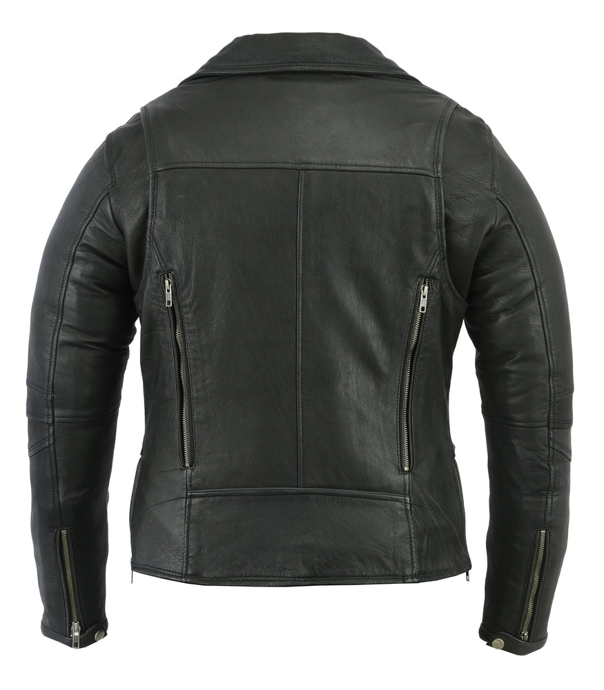 DS894 Women's Modern Longer Beltless Biker Jacket Women's Leather Motorcycle Jackets Virginia City Motorcycle Company Apparel 