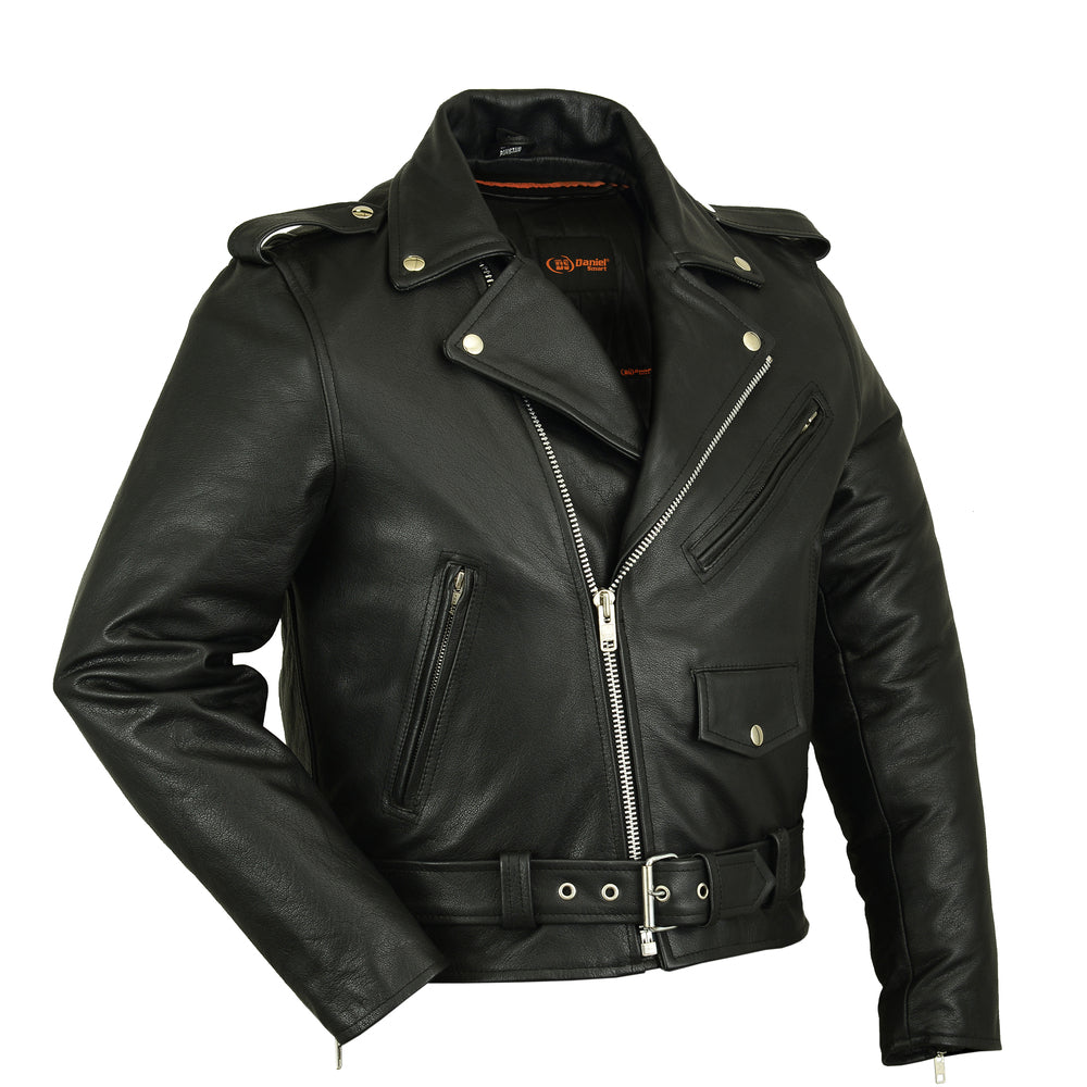 DS732 Men's Premium Classic Plain Side Police Style Jacket Men's Leather Motorcycle Jackets Virginia City Motorcycle Company Apparel 