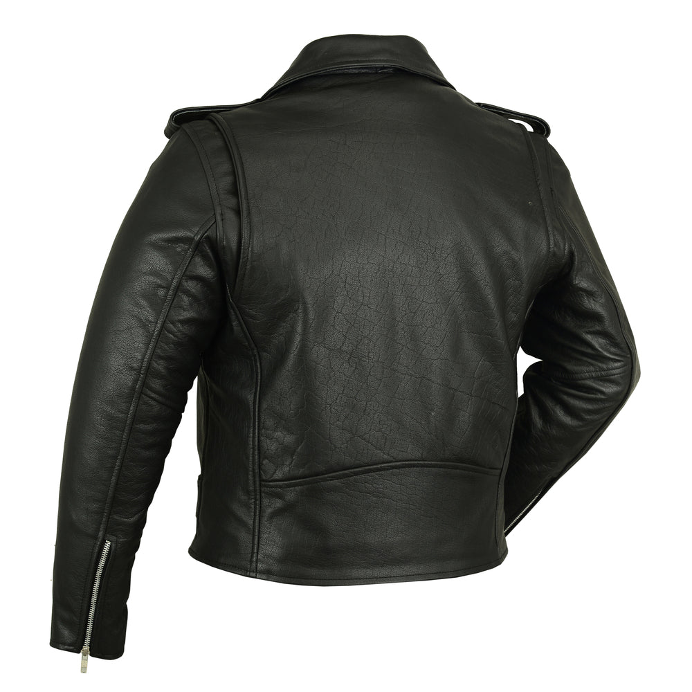 DS732 Men's Premium Classic Plain Side Police Style Jacket Men's Leather Motorcycle Jackets Virginia City Motorcycle Company Apparel 