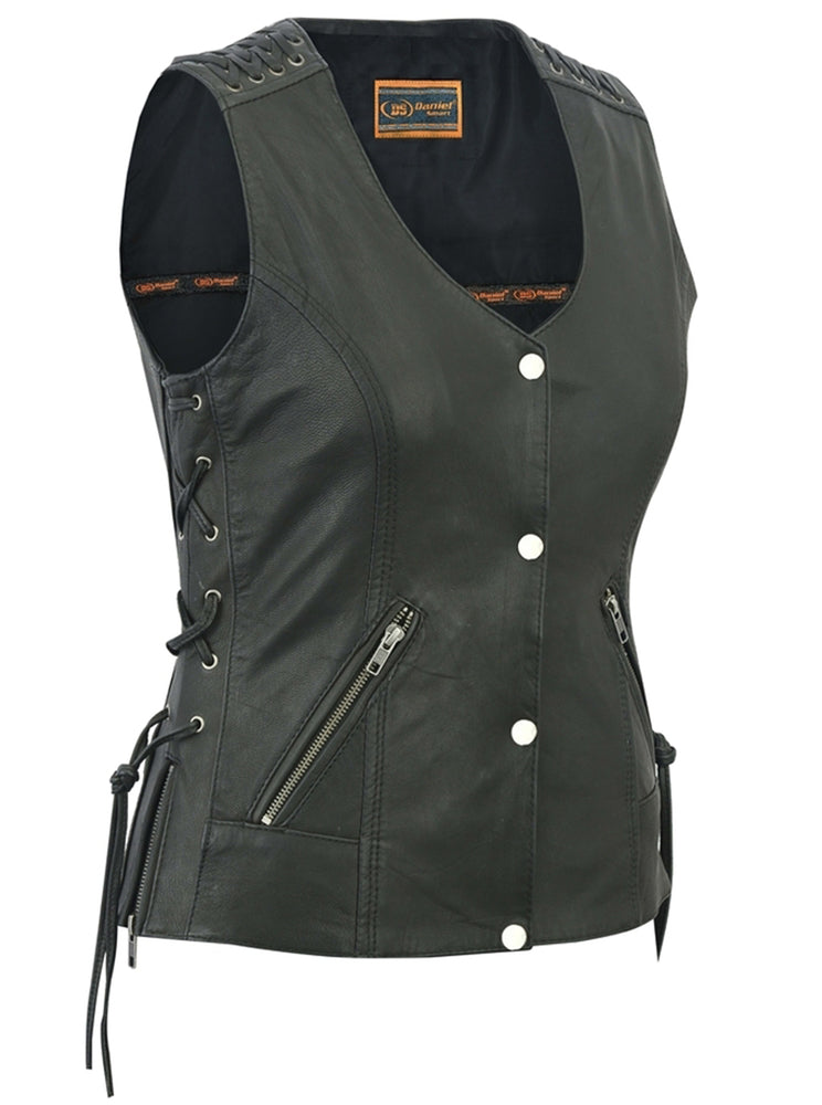 DS285 Women's Vest with Grommet and Lacing Accents Women's Vests Virginia City Motorcycle Company Apparel 