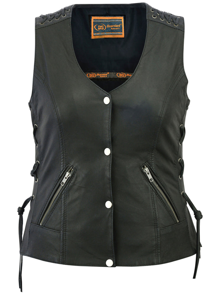 DS285 Women's Vest with Grommet and Lacing Accents Women's Vests Virginia City Motorcycle Company Apparel 