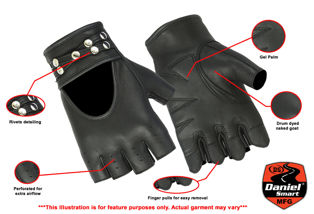 DS85 Women's Fingerless Glove with Rivets Detailing Women's Fingerless Gloves Virginia City Motorcycle Company Apparel 