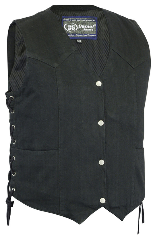 DM952 Women's Denim Classic Side Lace Vest Women's Vests Virginia City Motorcycle Company Apparel 